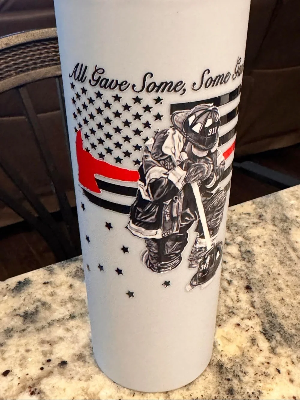 Firefighter Tribute Tumbler - White with Red & Black Accent NEW IN BOX